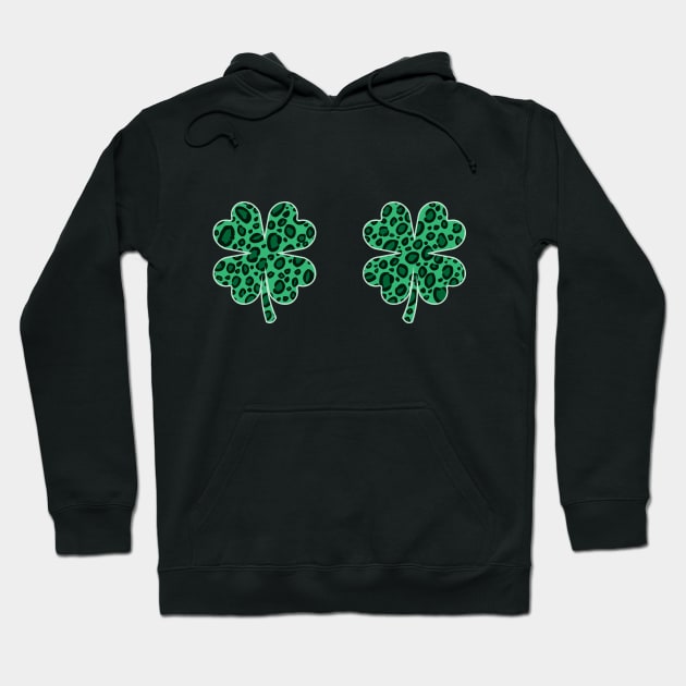 Shamrock Boobs,  Leopard Print, Irish, Ireland, St. Patrick's Day Gift For Women Hoodie by Art Like Wow Designs